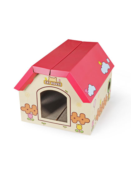 Cardboard Cat House with Scratching Board